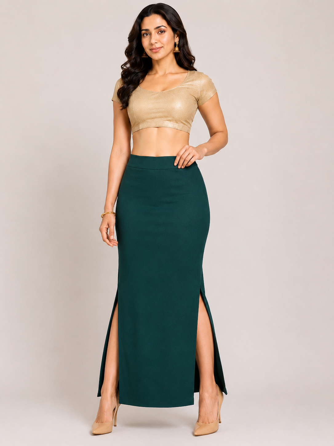Bottle green Saree Shapewear Petticoat for Women | Saree Inner Skirt | Mermaid Fit Saree Underskirt | Saree Shaper |Comfortable Saree wear