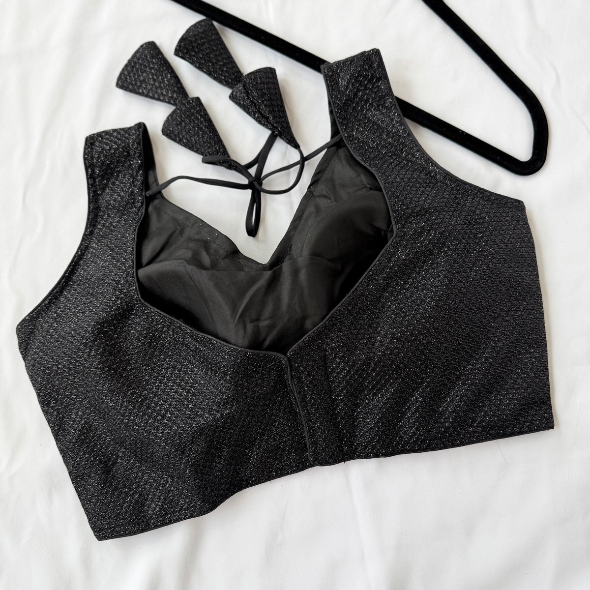 Black with silver Zari Sleeveless Saree Blouse, Shimmer Ready to Wear Indian Blouse, V Neck Padded Blouse, Party Wedding Blouse,lehenga top