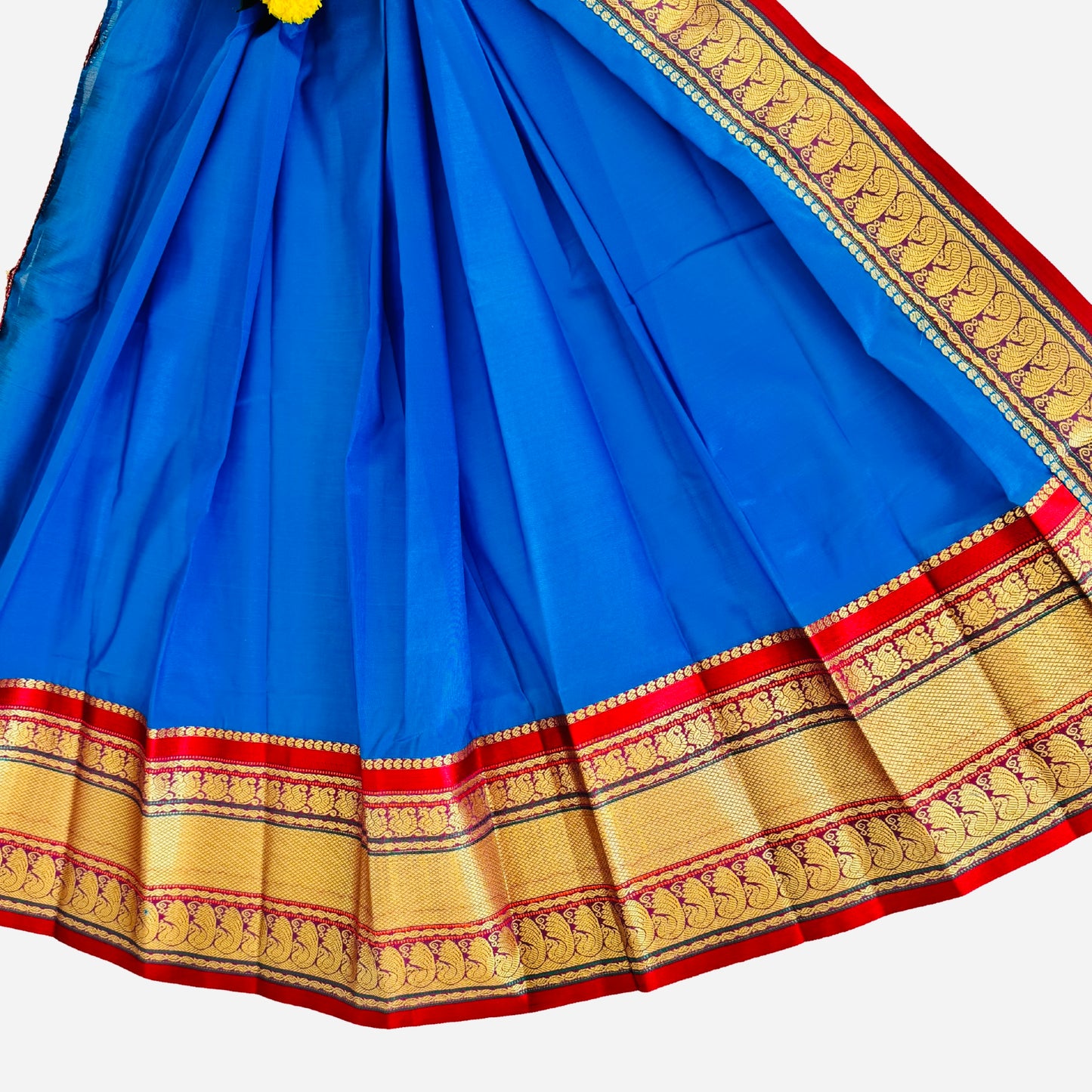 Plain Blue Gudi Padwa Saree with Red Zari Work Border – Instant Ready-Made