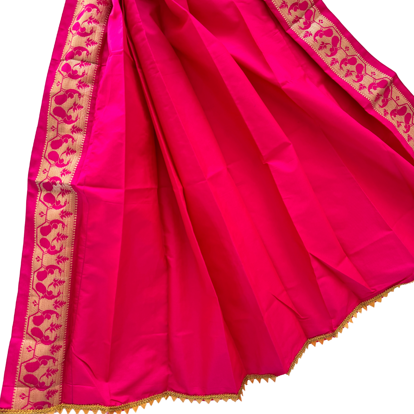 Pink Plain Gudi Saree with Fancy Zari Border for Gudi Padwa Decoration