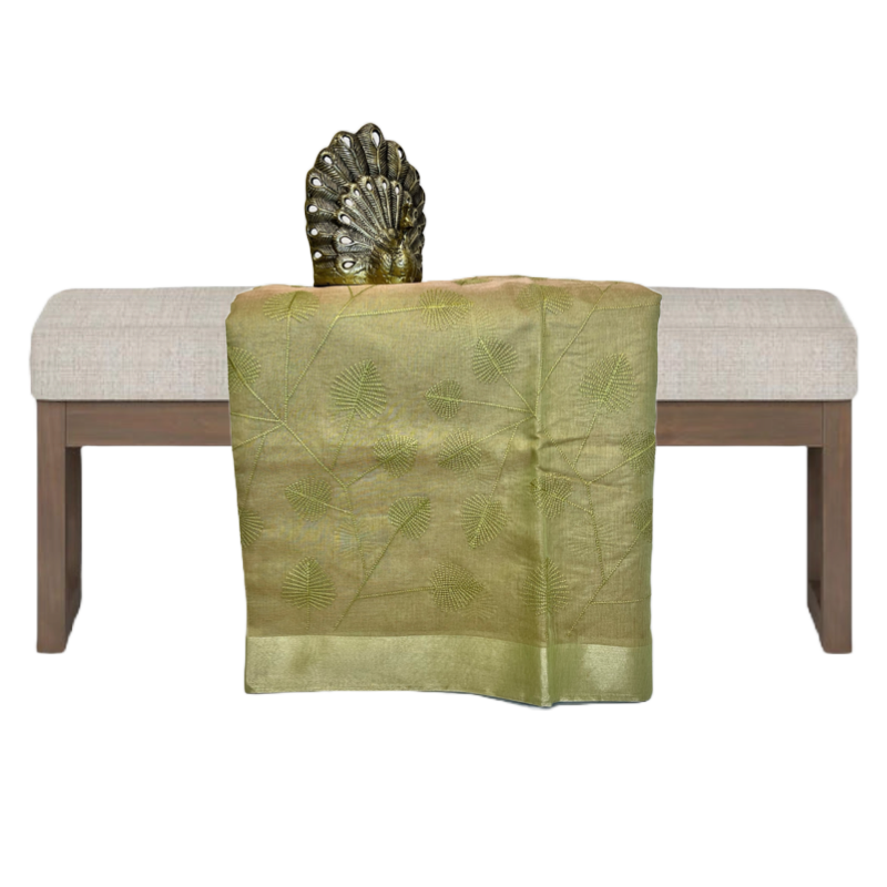 Olive Green Kota Silk Embroidery Saree with lining blouse
