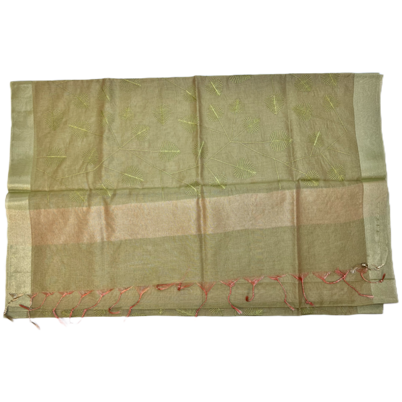 Olive Green Kota Silk Embroidery Saree with lining blouse