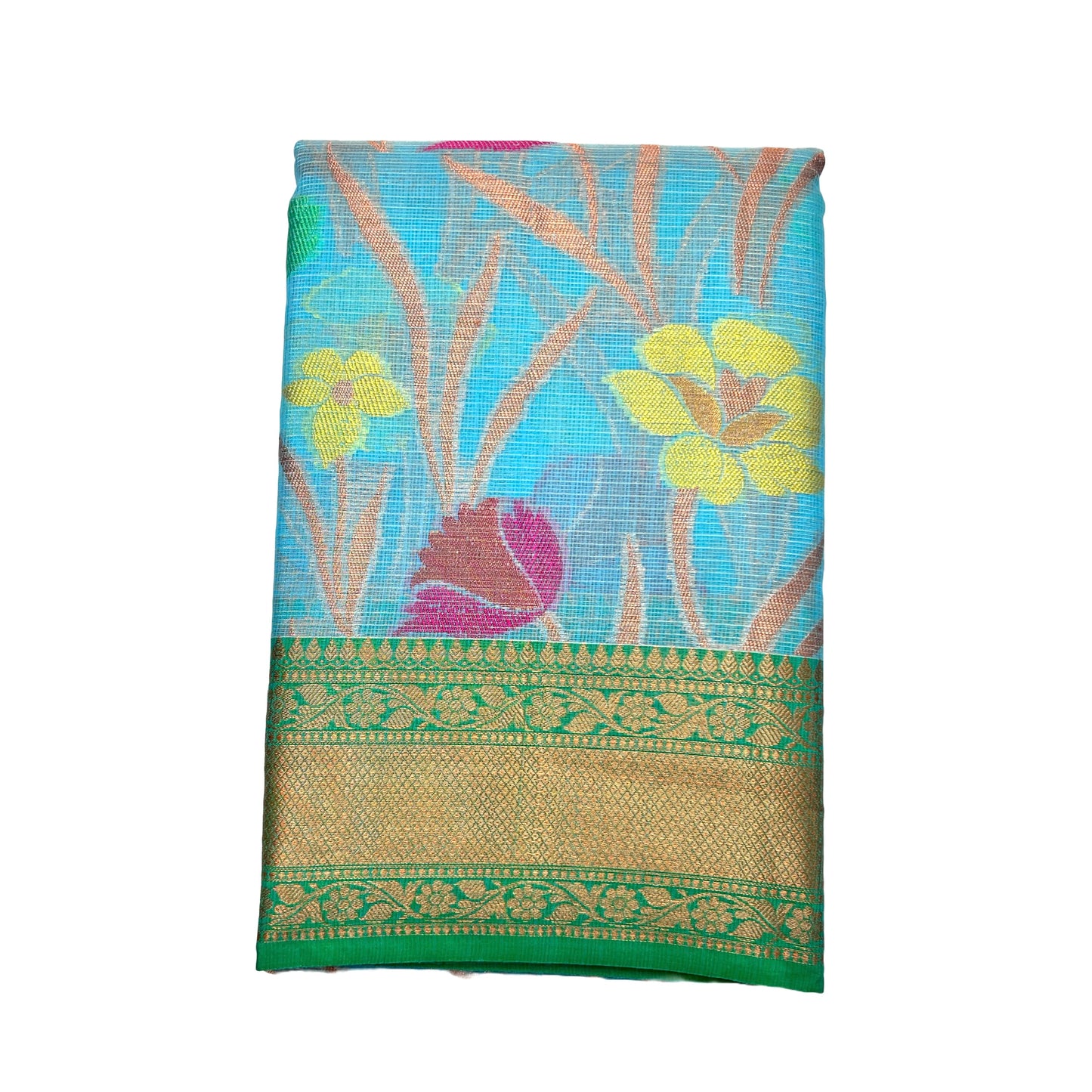 Aqua Color Floral Linen Cotton saree