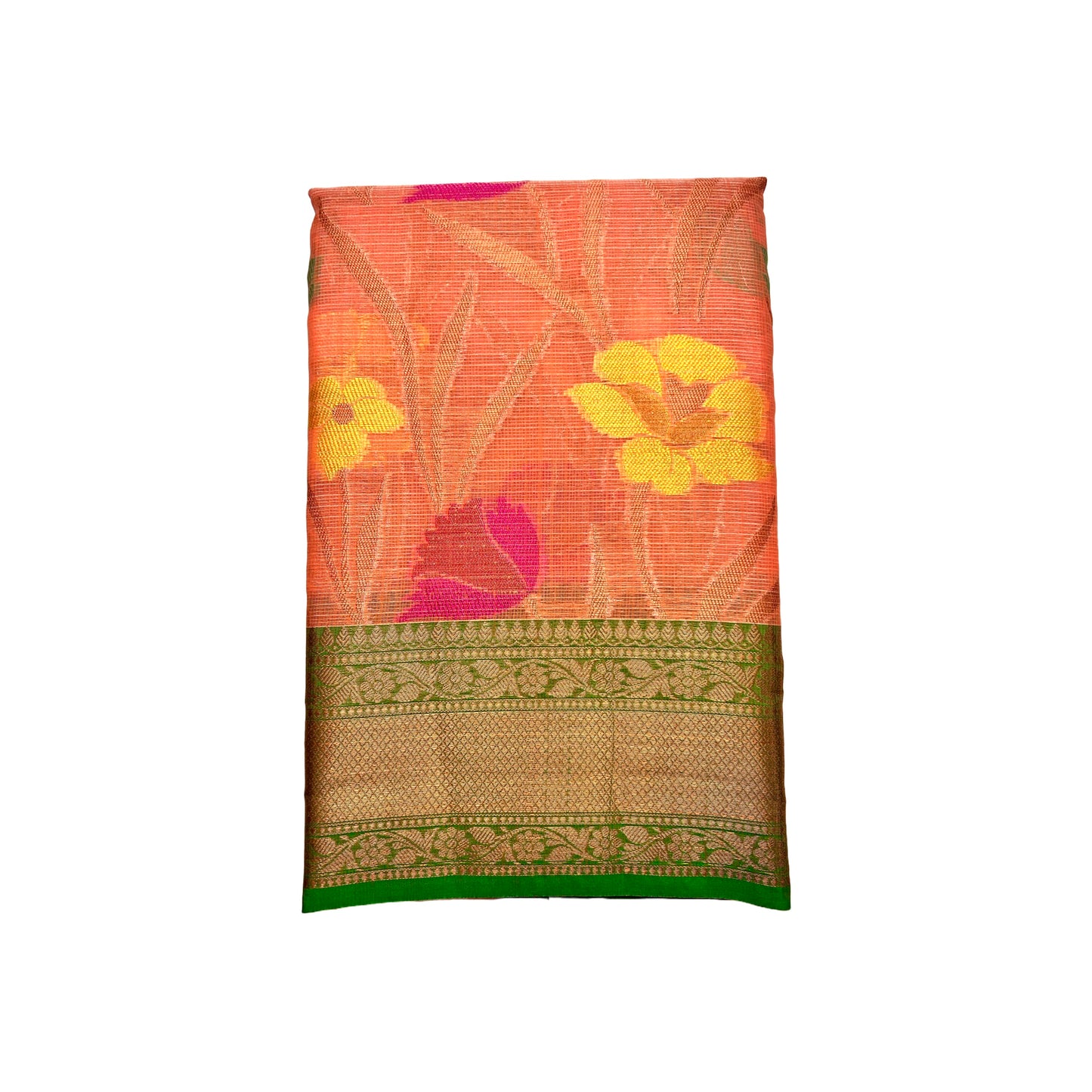 Atomic Tangerine Color Floral Linen Cotton saree