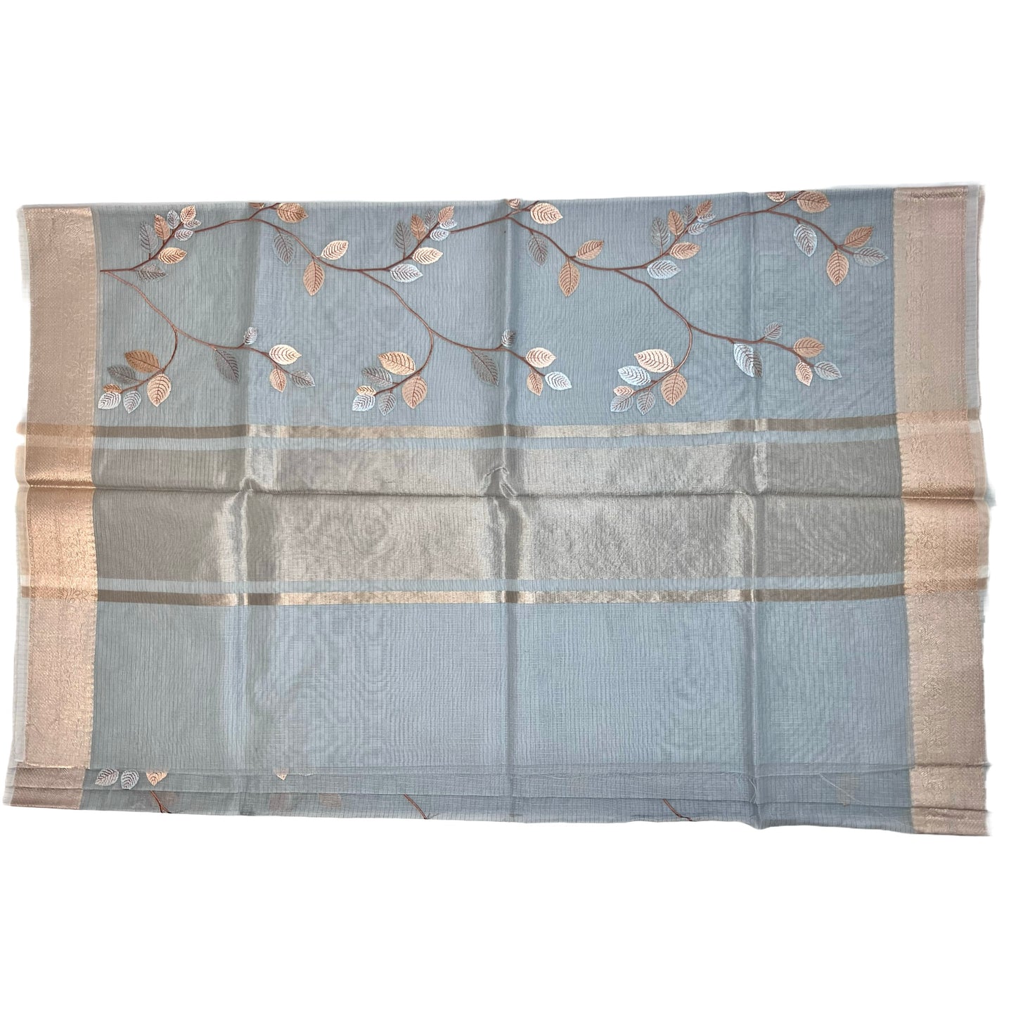 Designer Ash Grey Kota Silk Embroidery Saree