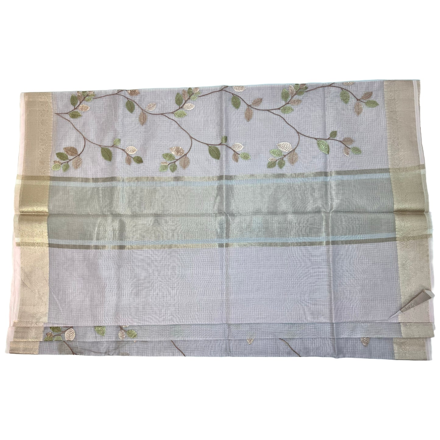 Designer Lavender Grey Kota Silk Embroidery Saree