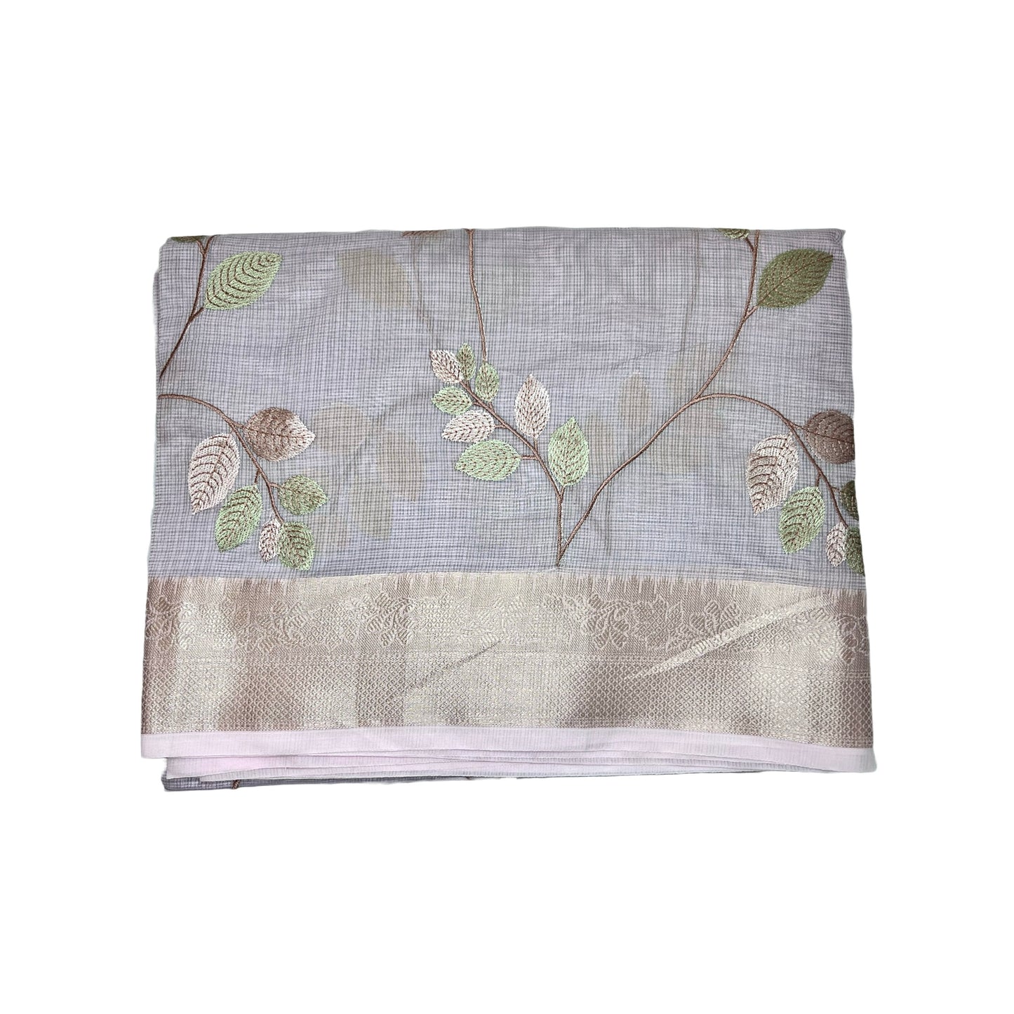 Designer Lavender Grey Kota Silk Embroidery Saree