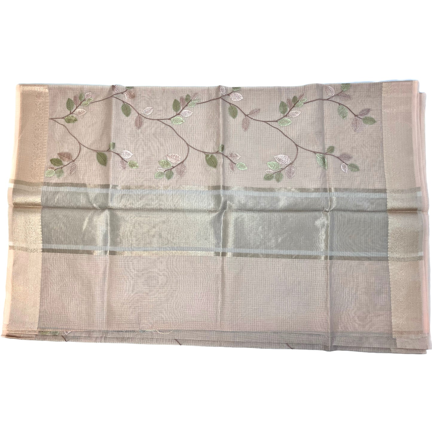 Designer Rose Gold Kota Silk Embroidery Saree