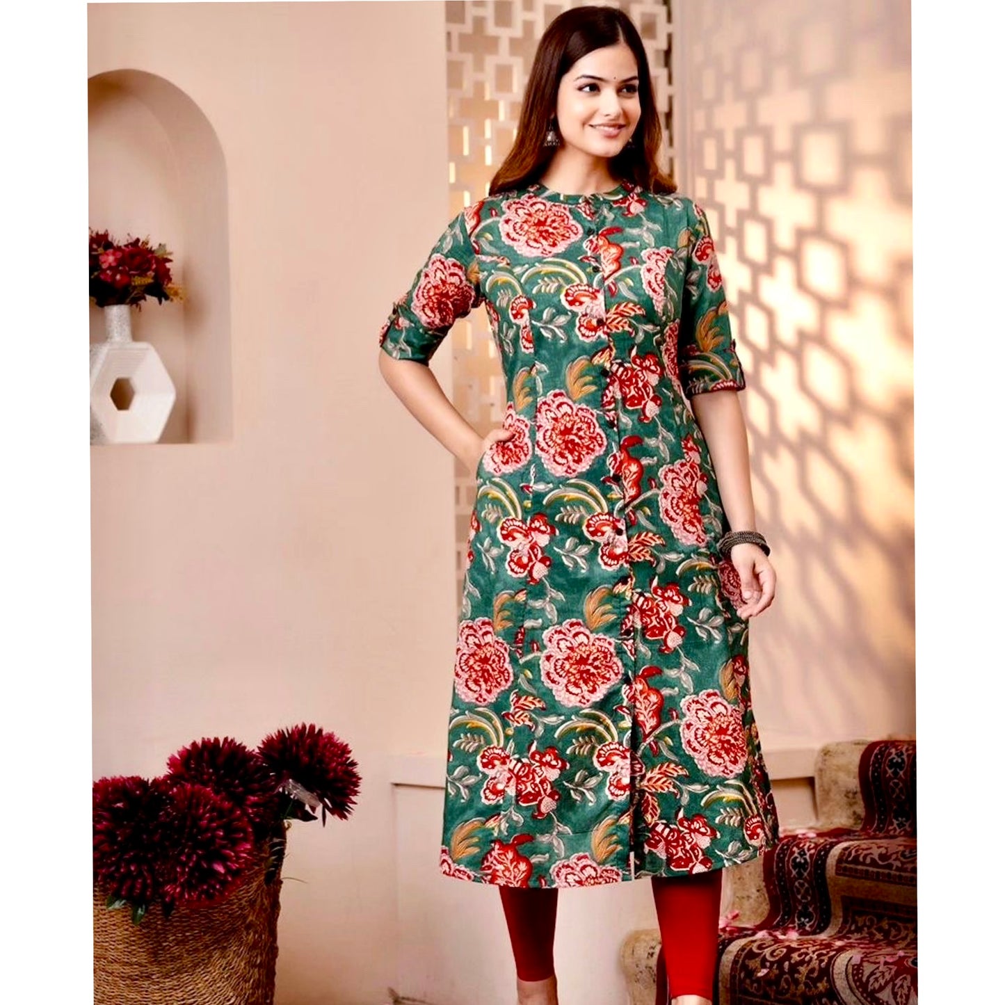 Jaipuri Digital Floral Print Cotton Kurti