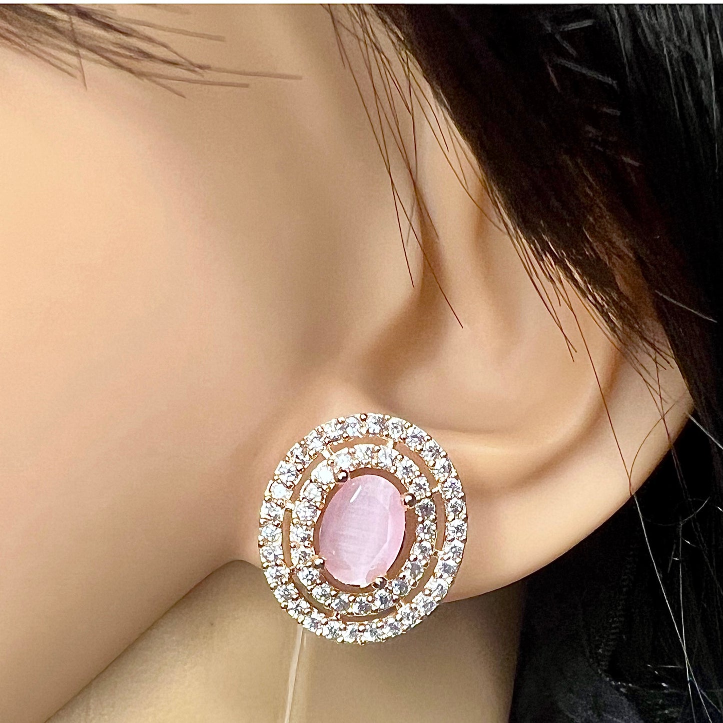 Beautiful Pink Broad Ad Stone Long Mangalsutra With Earrings For Women