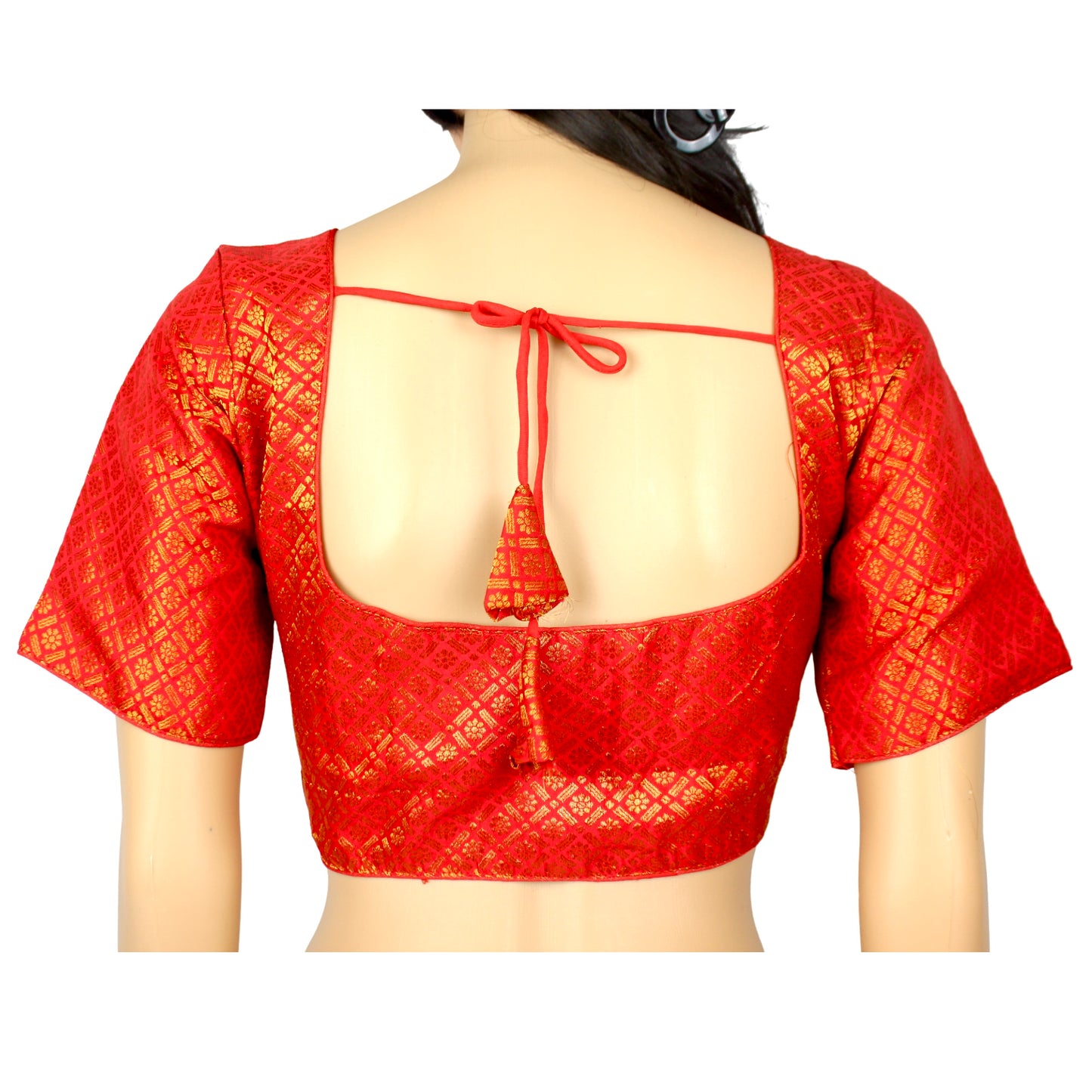 Traditional Red Color Golden Butti Readymade Blouse, Traditional Blouse