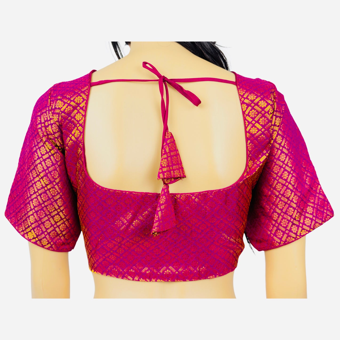 Traditional Dark Magenta Color Golden Butti Readymade Blouse, Traditional Blouse