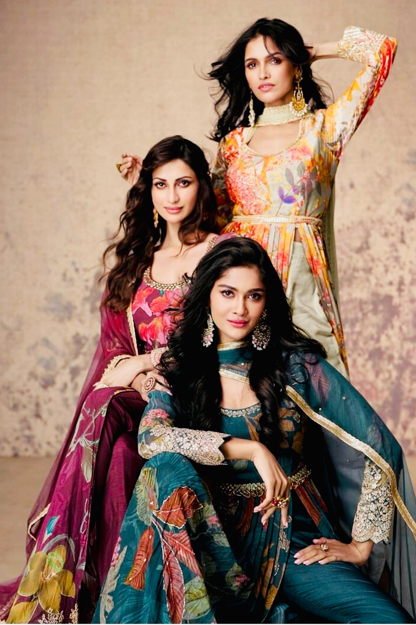 Exquisite Beige Floral Anarkali Gown with Elegant Side Cut, Matching Pants, and Luxe Net Dupatta – Perfect for Festive Elegance