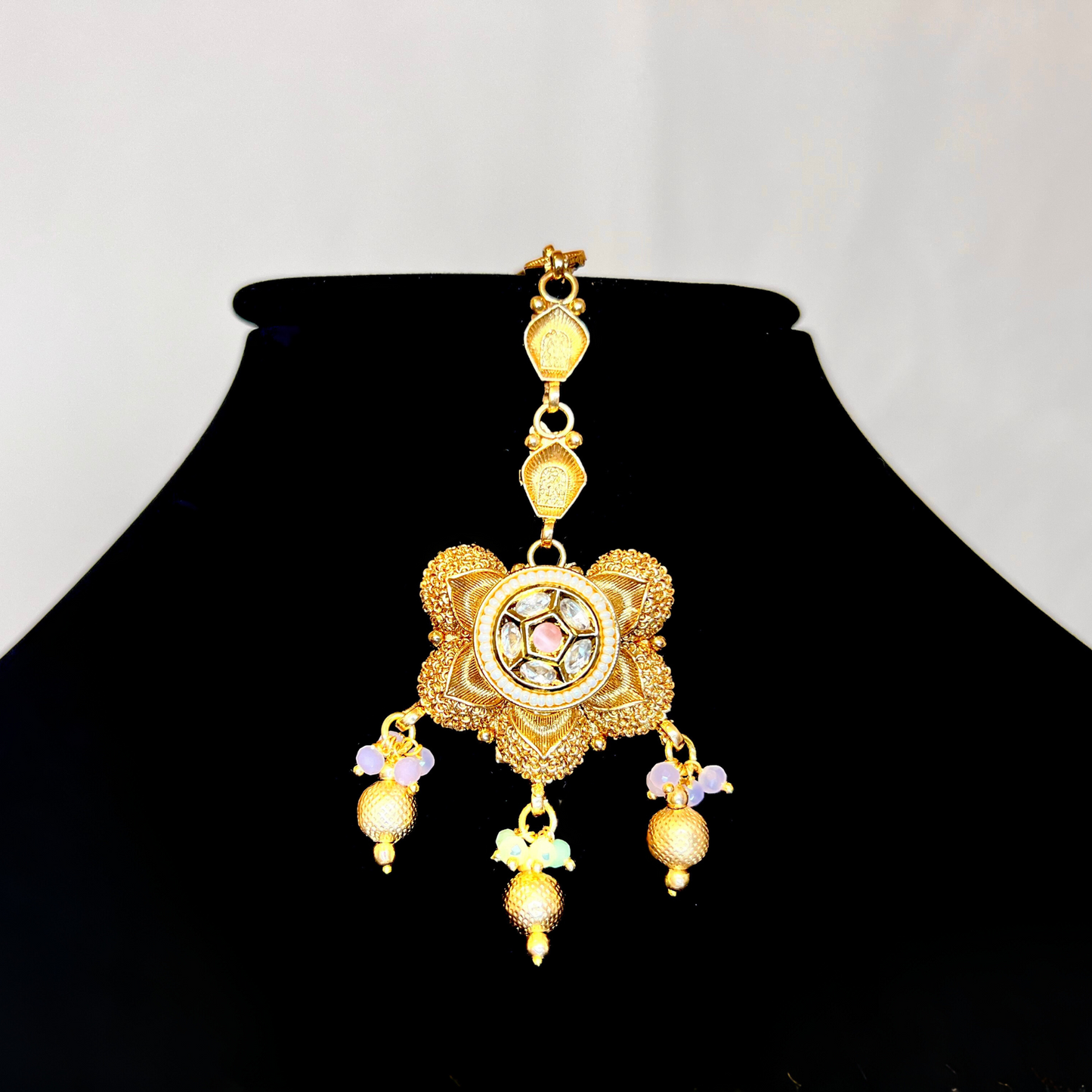 Copper Rajwadi Necklace Set with Earrings And Maang Tikka - Traditional Bridal Jewelry