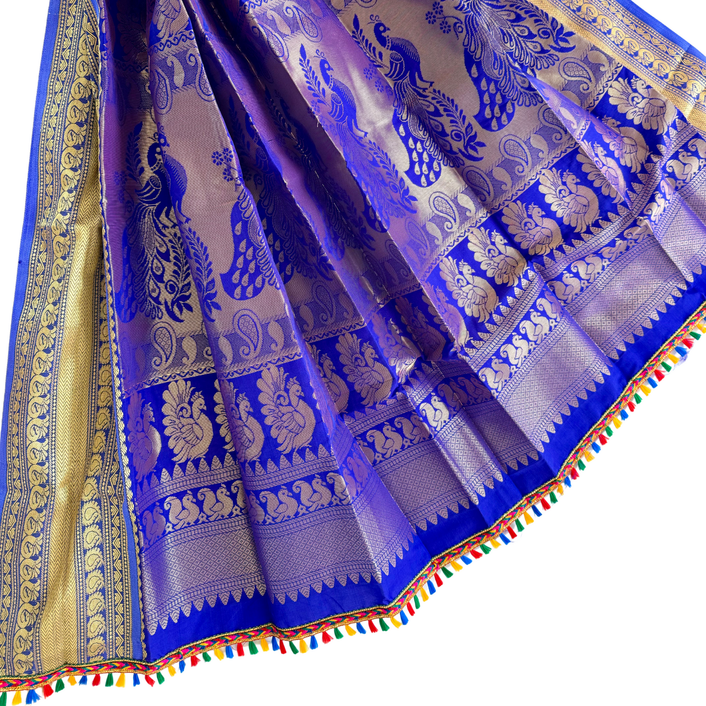 Ready-Made Purple Gudi Saree with Elegant Zari & Vibrant Border for Pooja Decor
