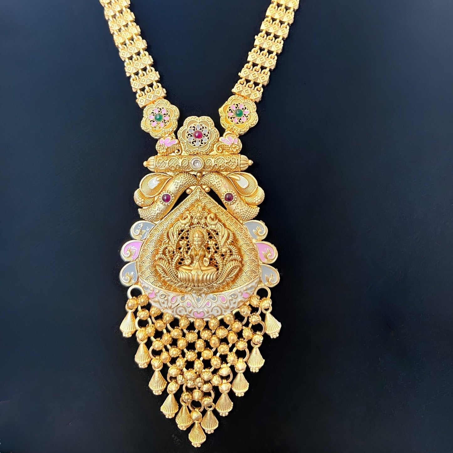 Traditional Gold-Plated Lakshmi Temple Necklace Set with Earrings for Women - Antique Finish Bridal Jewelry