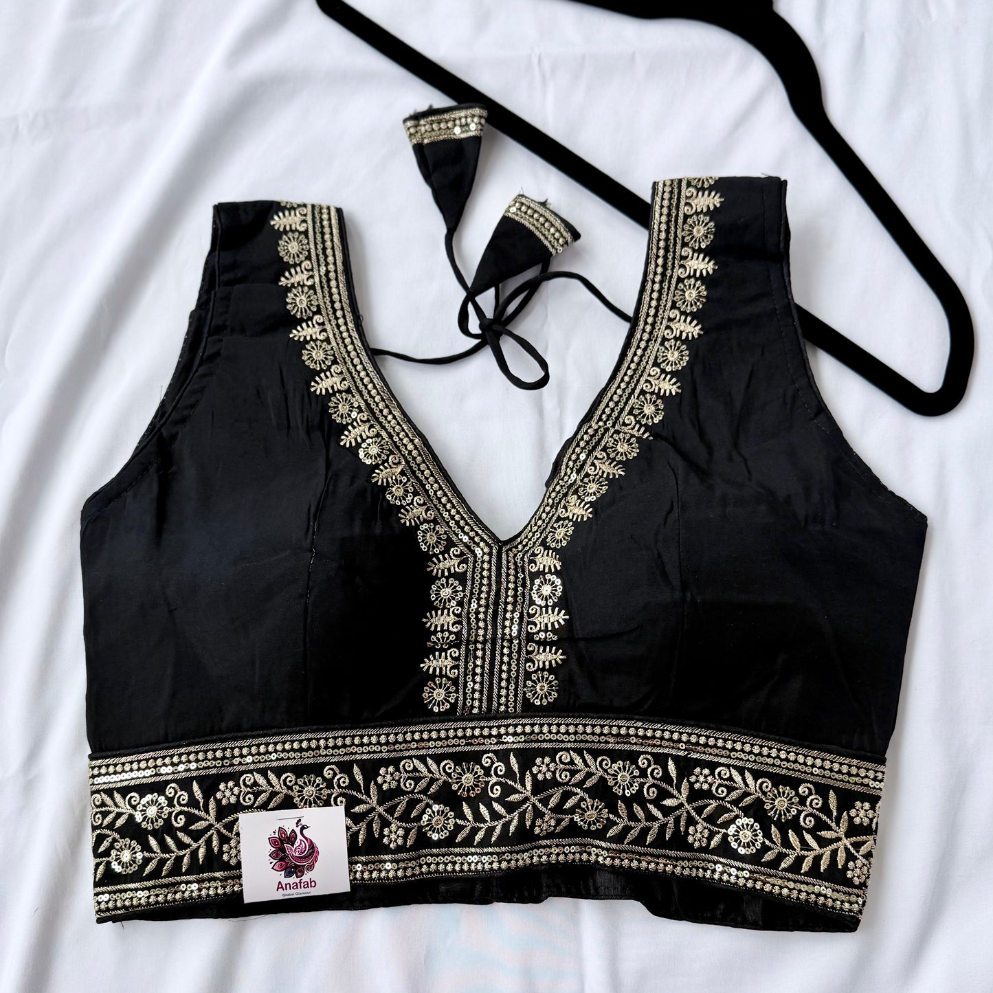 Black Saree Blouse, Gold Zari Embroidered Blouse, Ready to Wear Indian Blouse, Sleeveless Designer Blouse, Wedding Festive Blouse