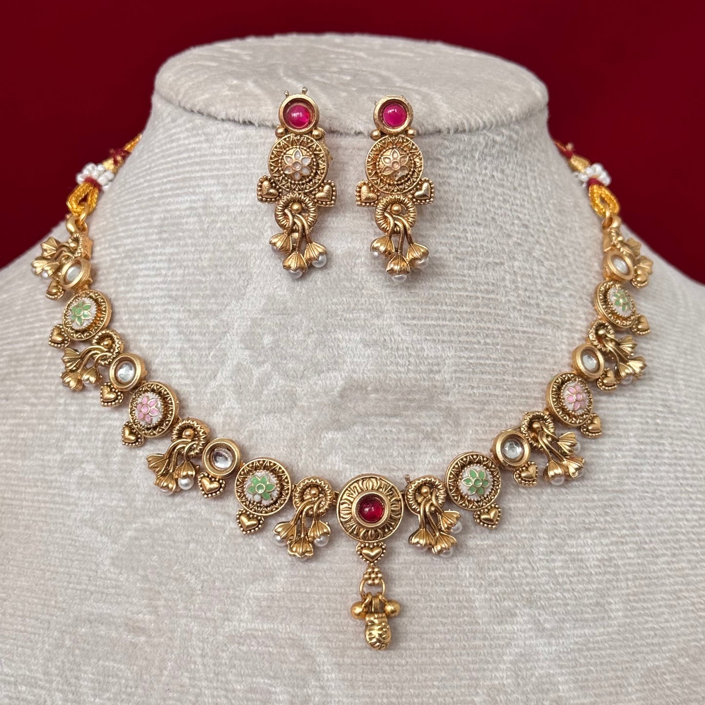 Antique Gold Majak Necklace Set with Earrings | Traditional Indian Temple Jewelry | Bridal & Festive Ethnic Necklace | Maharashtrian Jewelry