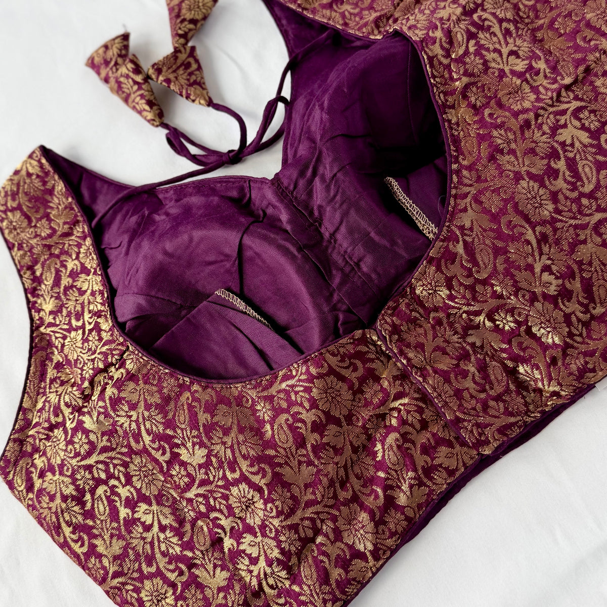 Wine Purple Gold Brocade Blouse, Ready to Wear Indian Blouse, Padded Designer Blouse, Deep Back Neck Blouse, Party wear blouse, crop top