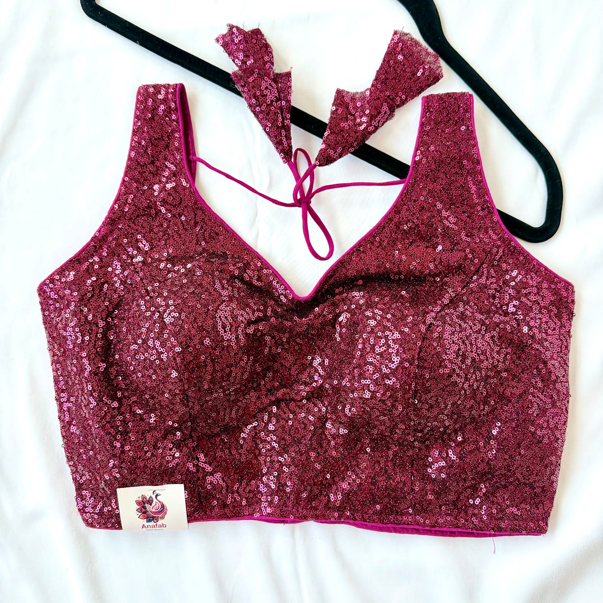 Magenta Pink Sequin Saree Blouse, Readymade Sleeveless Blouse, Padded Party Wear Blouse, Sparkly Indian Blouse, Wedding Blouse