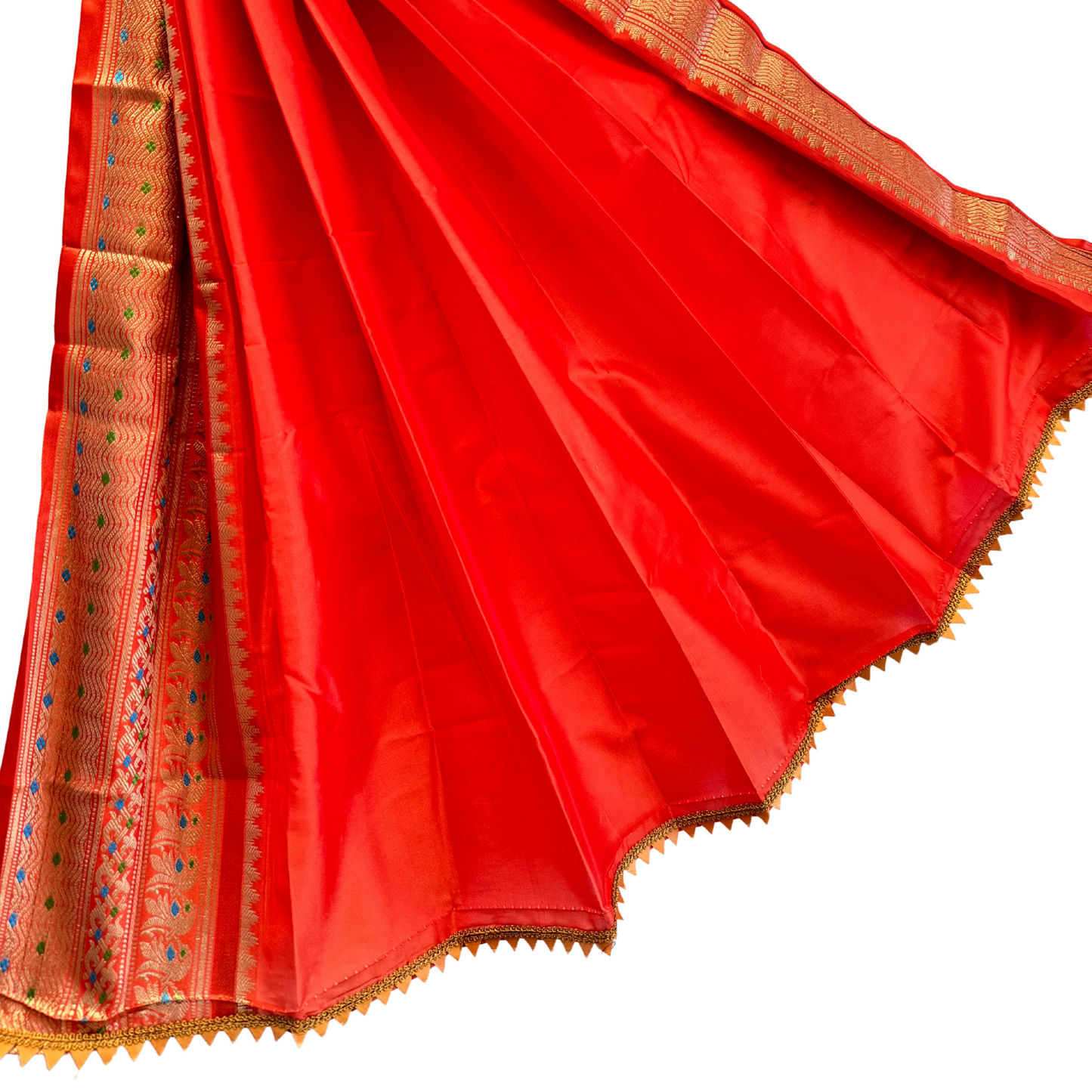 Elegant Orange Ready-to-Use Gudi Saree with Coordinated Fancy Border – Festive Decor for Gudi Padwa