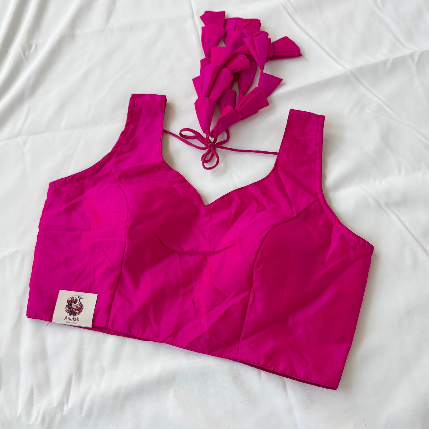 Rani Pink Taffeta Silk Sleeveless Blouse, Ready to Wear Saree Blouse, Size 38-42, Designer Latkan Dori Blouse, Indian Wedding Blouse