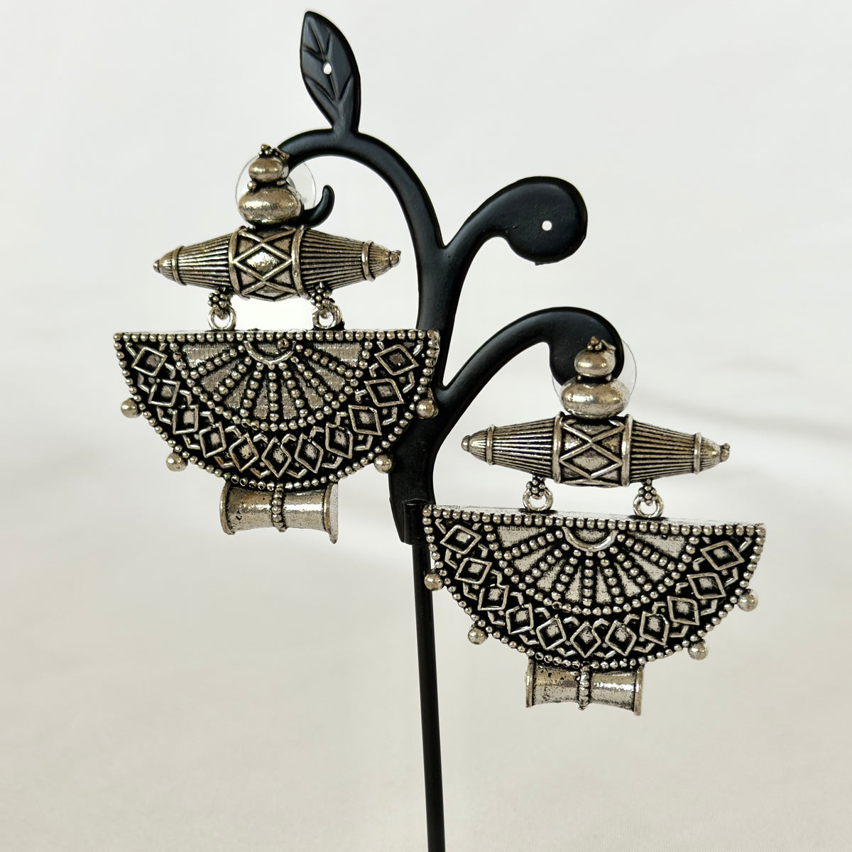 Oxidized Silver Tribal Earrings, Half Moon Dangle Earrings, Indian Ethnic Statement Jewelry, Boho Earrings for Women, Ships from USA