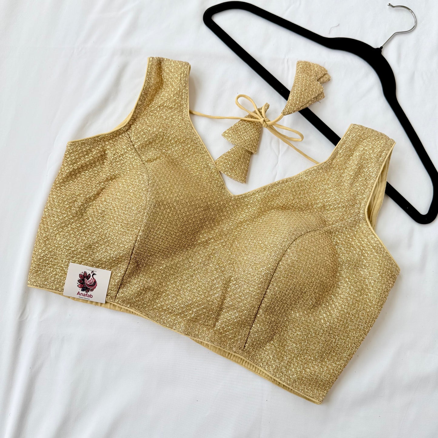 Gold Zari Sleeveless Saree Blouse, Shimmer Ready to Wear Indian Blouse, V Neck Padded Blouse, Party Wedding Blouse,lehenga top