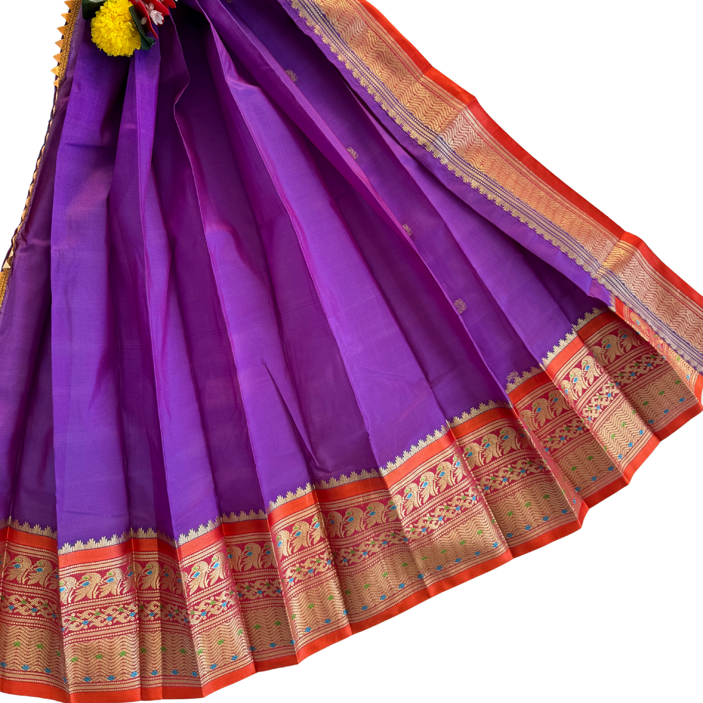 Violet Gudi Padwa Saree with Red Orange Border & Small Butties – Ready-to-Use