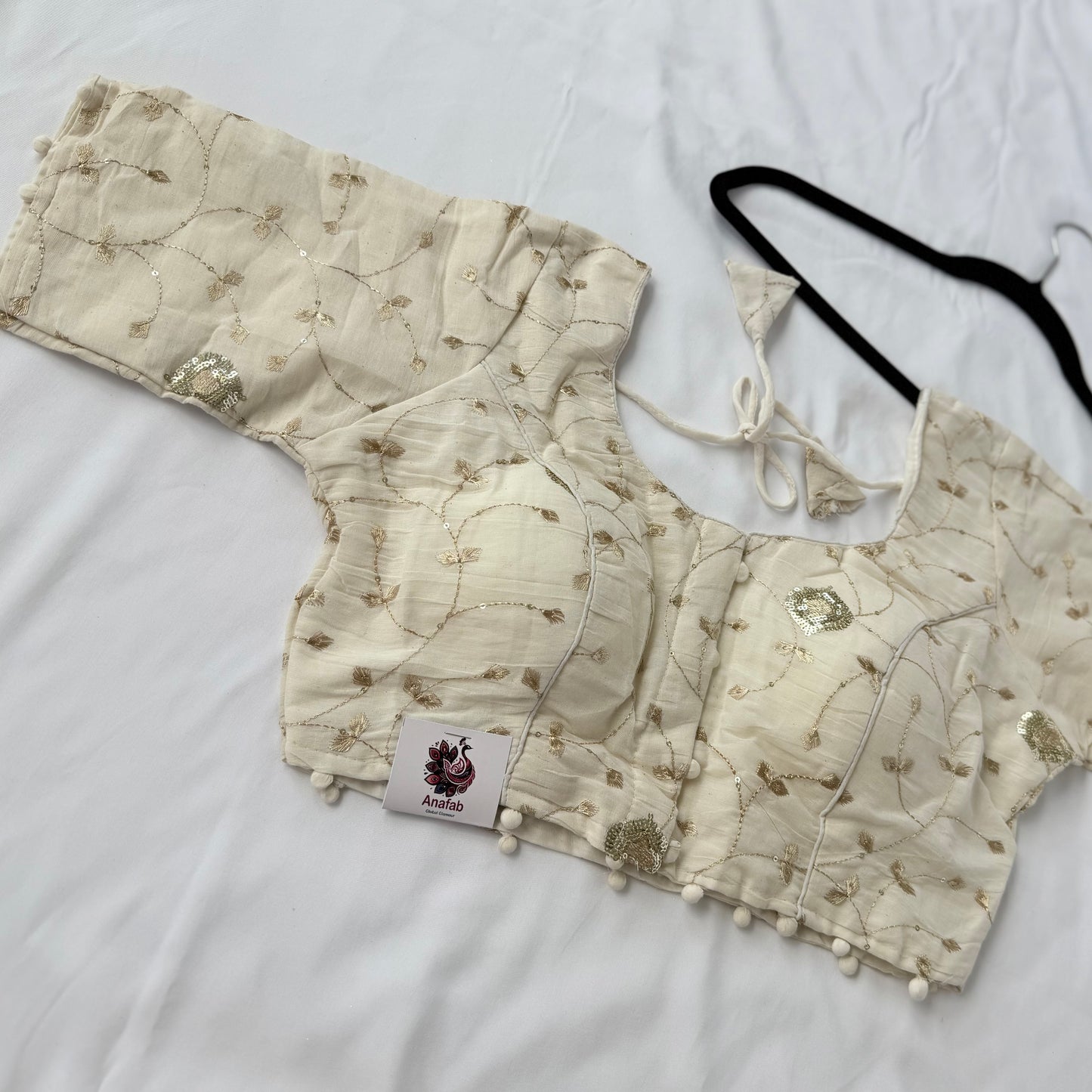 Ivory Khadi Cotton Sequin Blouse, Gold Embroidery Saree Blouse, Front Open Readymade Blouse, Short Sleeve Indian Blouse, Wedding Blouse
