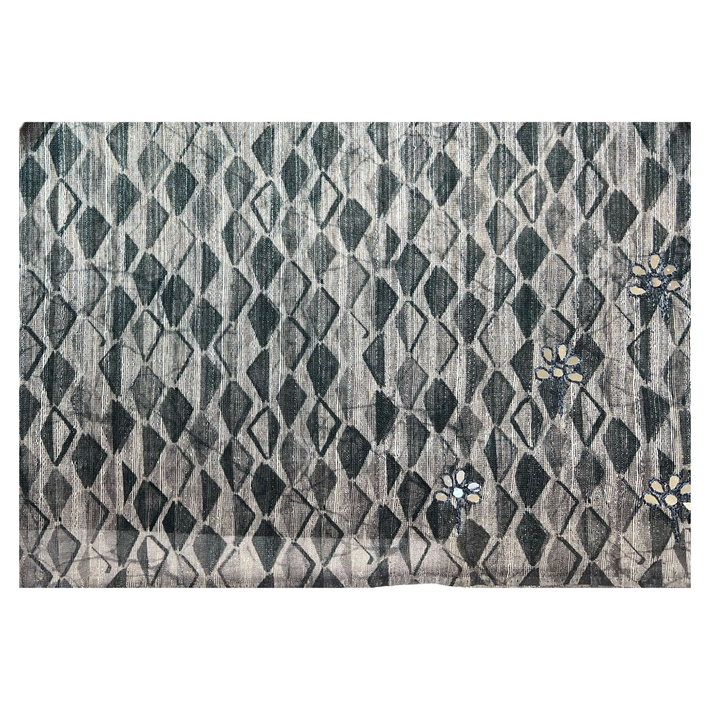 Beautiful Grey Colour Geometric Printed Chinya Silk With Mirror work Saree