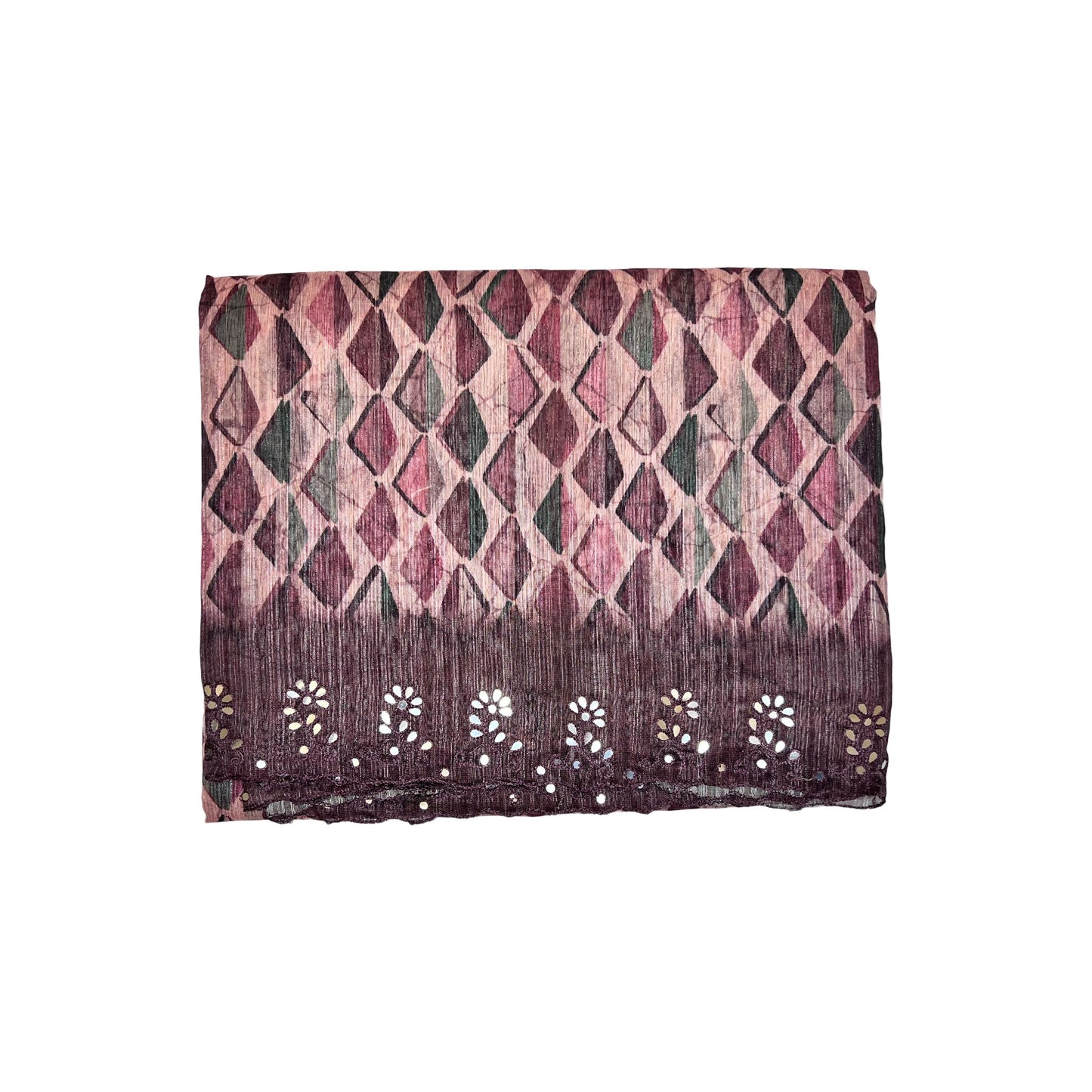 Beautiful Rose Gold Colour Geometric Printed Chinya Silk With Mirror work Saree