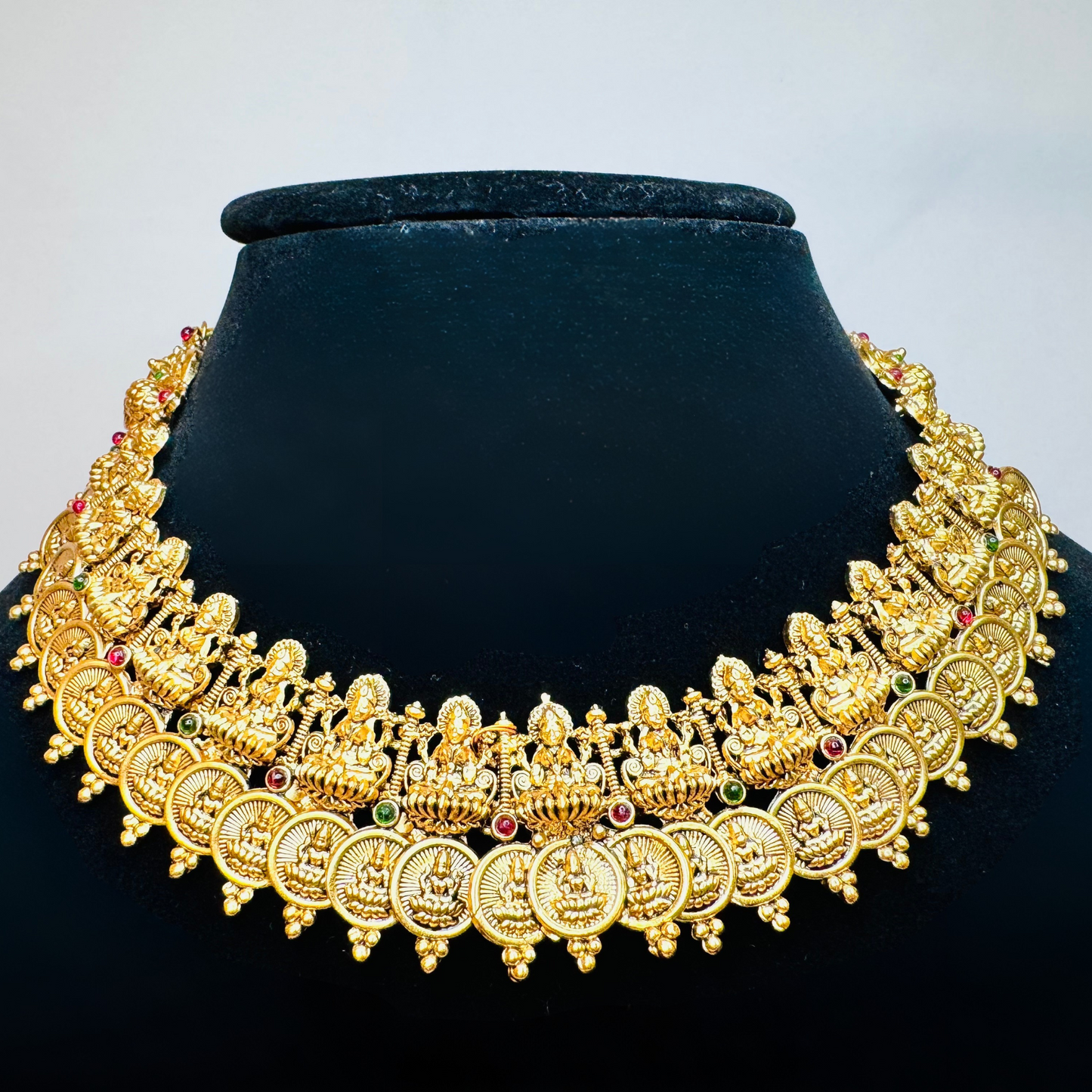 Antique Temple Coin Necklace Set with Lakshmi Design & Jhumka Earrings | South Indian Bridal Jewelry | Traditional Gold Finish Choker