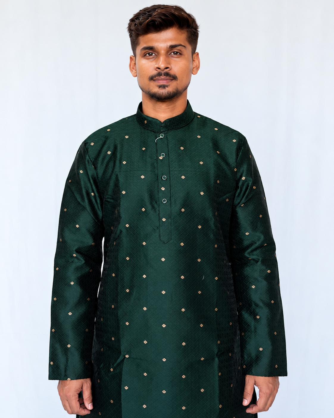 Men’s Bottle Green Jacquard Kurta Pajama Set, Golden Butti Brocade Kurta, Indian Wedding Outfit, Festive Ethnic Wear, Diwali outfit,
