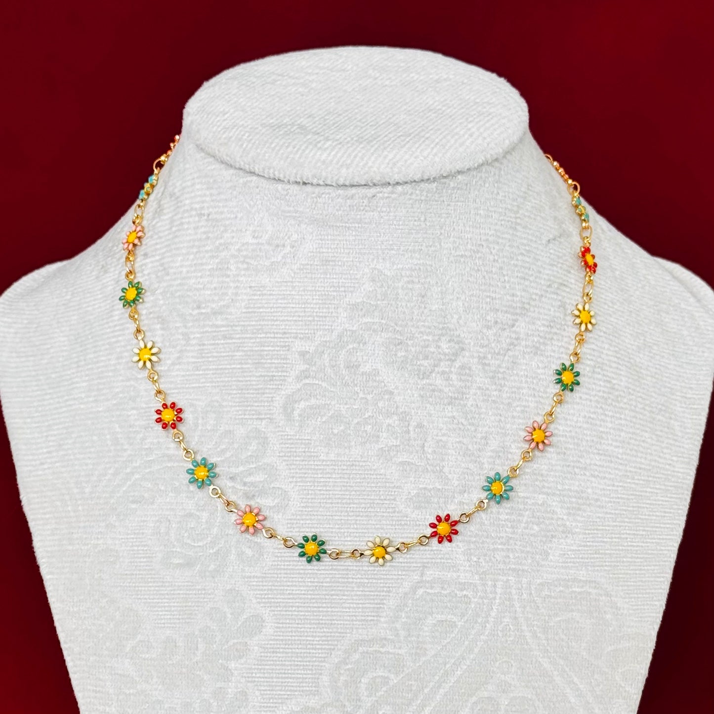 Colorful Daisy Flower Necklace, Cute Enamel Floral Chain Necklace, Minimal Gold Dainty Necklace, Everyday Jewelry Gift for Her, Spring Summe