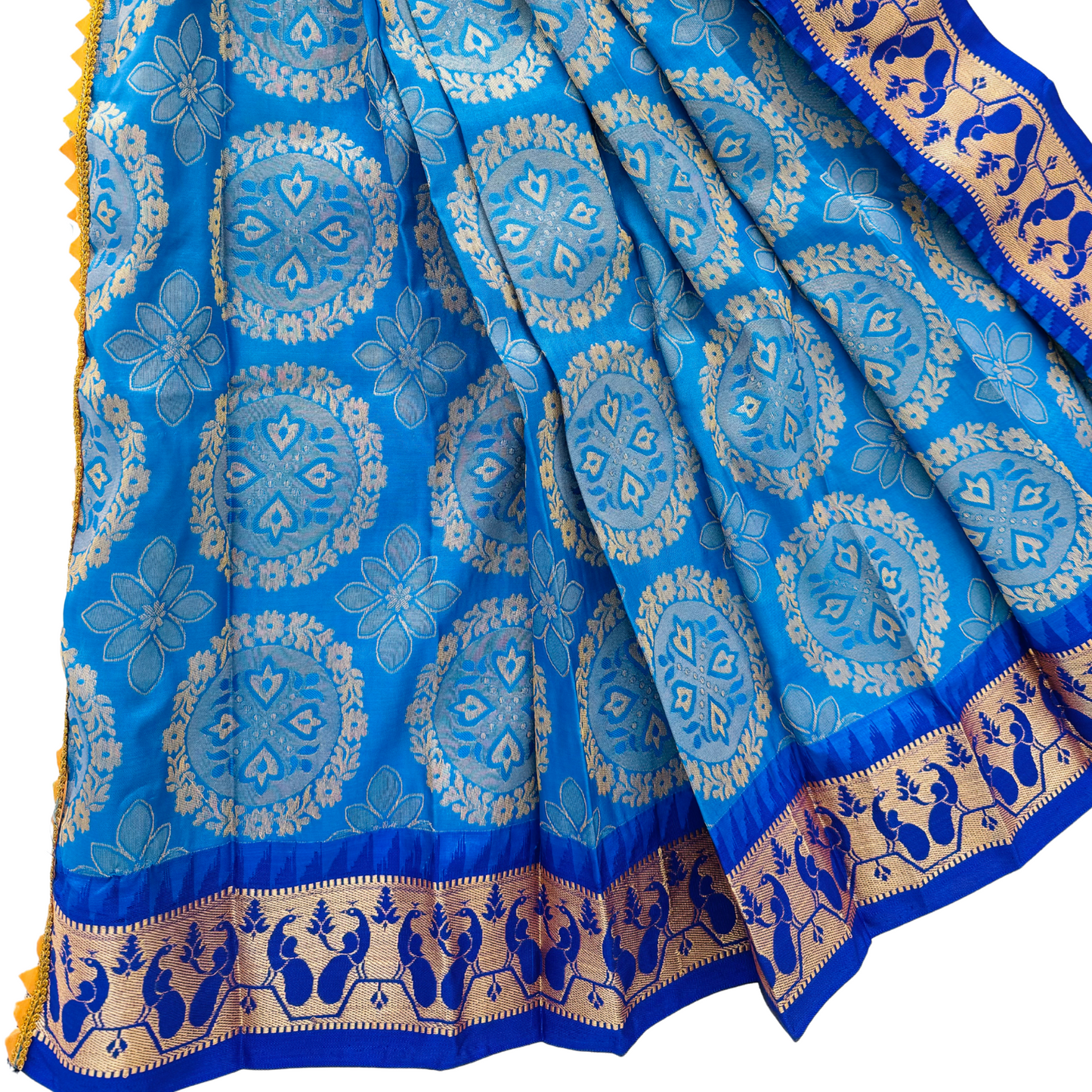 Light Blue Gudi Padwa Saree with Heavy Work & Dark Blue Fancy Border | Ready to Use Reusable Gudi Saree for Pooja Decoration