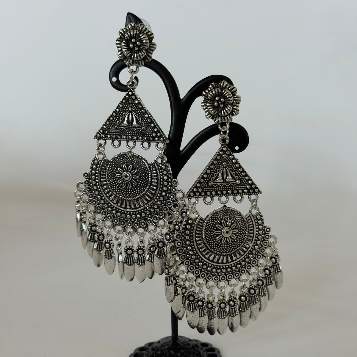 Oxidized Silver Afghani Earrings, Long Tribal Chandbali Earrings, Boho Statement Earrings, Indian Ethnic Jewelry, Silver Dangle Earrings