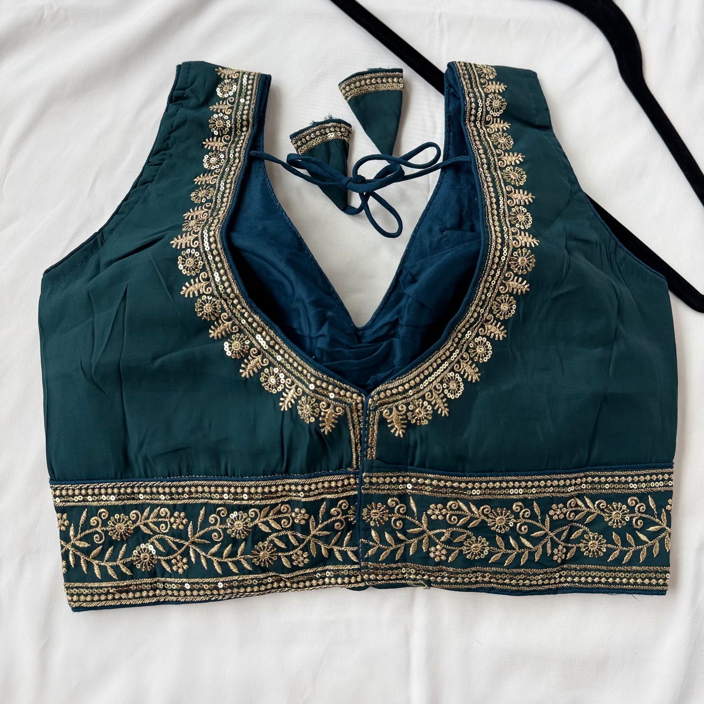 Teal Saree Blouse, Gold Zari Embroidered Blouse, Ready to Wear Indian Blouse, Sleeveless Designer Blouse, Wedding Festive Blouse, lehenga to