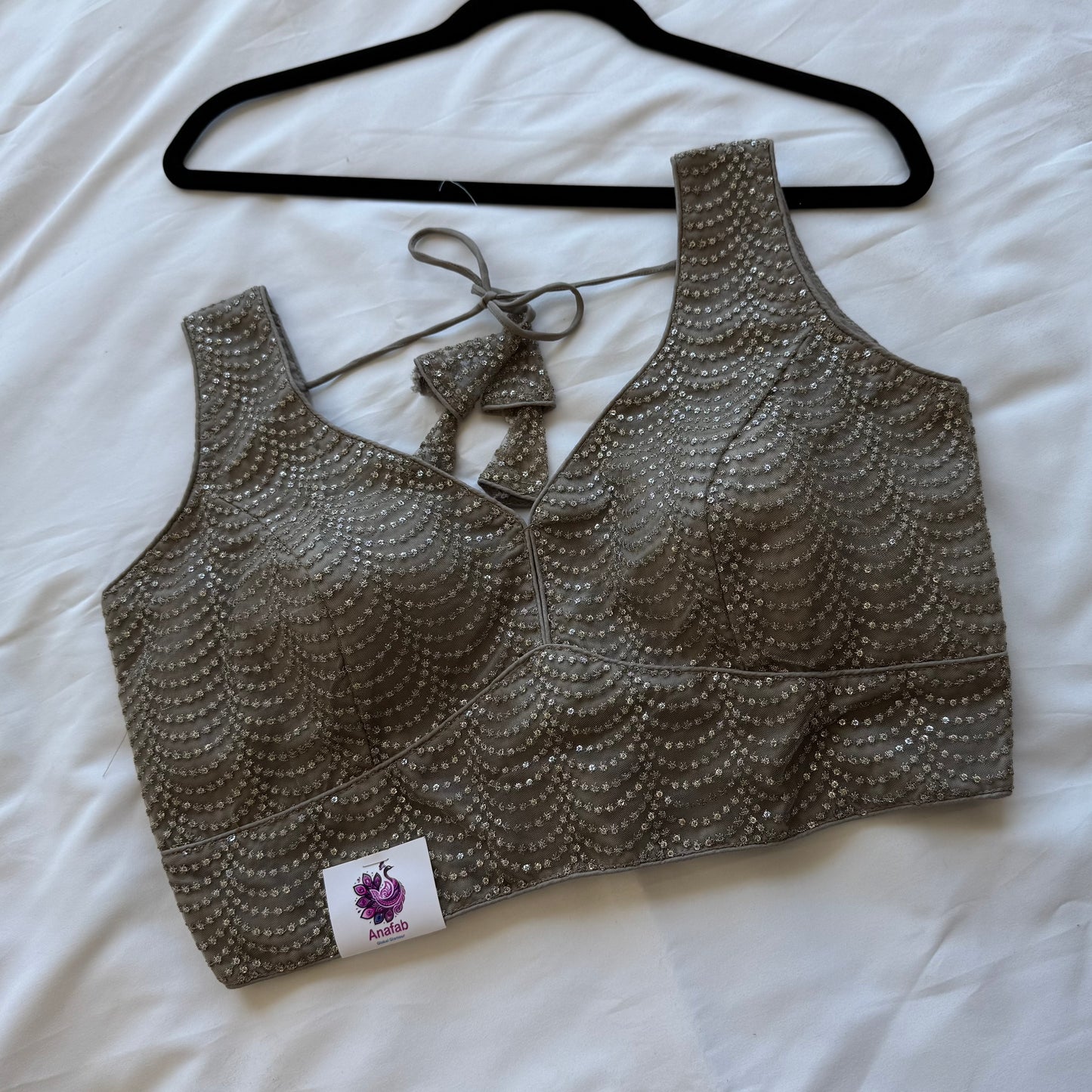 Designer Grey Sleeveless Blouse with Heavy Sequin Work, Lehenga Blouse, Crop top, Readymade Blouse, Wedding Blouse, Partywear blouse