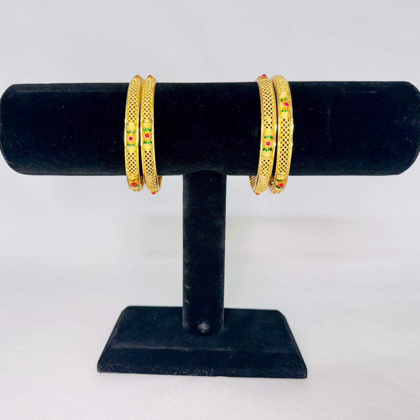 Elegant Gold-Plated Traditional Indian Bangles with Intricate Design and Gemstone Accents - Set of 4_1