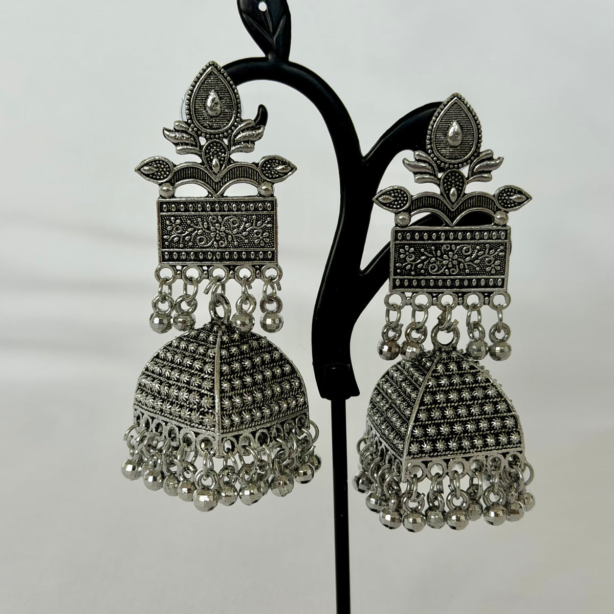Oxidized Silver Jhumka Earrings, Large Indian Statement Earrings, Floral Tribal Jhumki, Traditional Ethnic Jewelry, Boho Festive, Garba earr