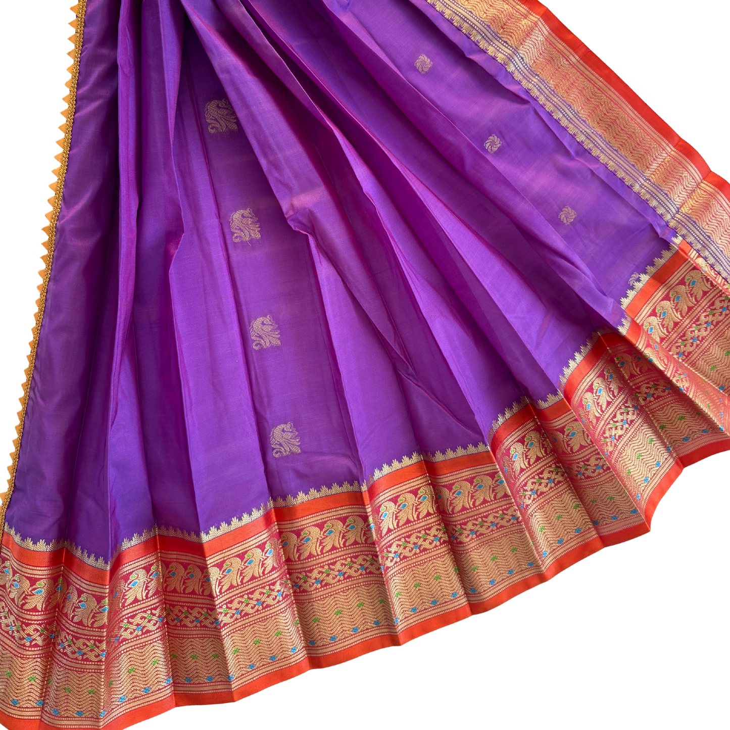 Violet Ready-Made Gudi Saree for Gudi Padwa | Instant Pooja Saree with Red Orange Zari Border | Easy to Use & Reusable