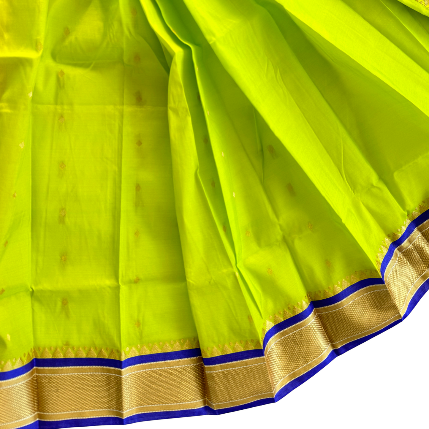 Elegant Green Gudi Padwa Saree with Royal Purple Paithani Border & Delicate Butti Motifs – Ready to Use