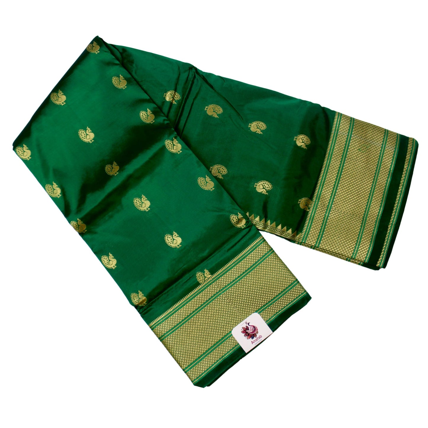 Elegant Semi Paithani Green Silk Saree with Traditional Zari Paithani Border & Matching Blouse Piece (Unstitched) - Perfect for Festivals & Special Occasions