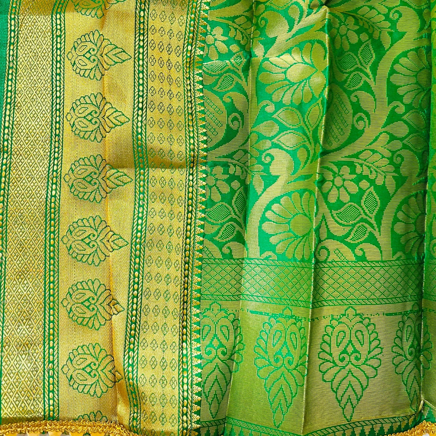 Green Paithani Gudi Vastra, Readymade Paithani Saree for Gudi Padwa Pooja, Pre Pleates ready To Use Gudi Saree
