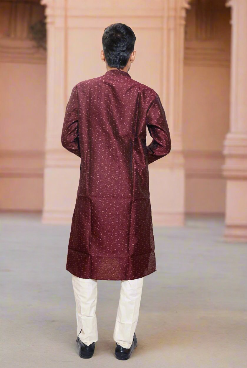 Maroon color Mens Silk Kurta pajama Set_Back