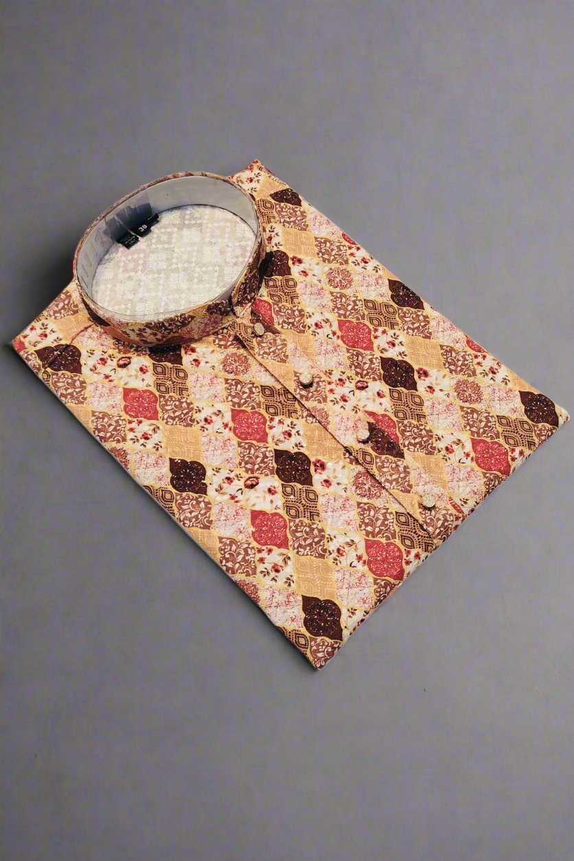 Mens_Brown_Color_with_Digital_print_Embroidery_Sequence_Work_Kurta_Pajama_Set_Flat