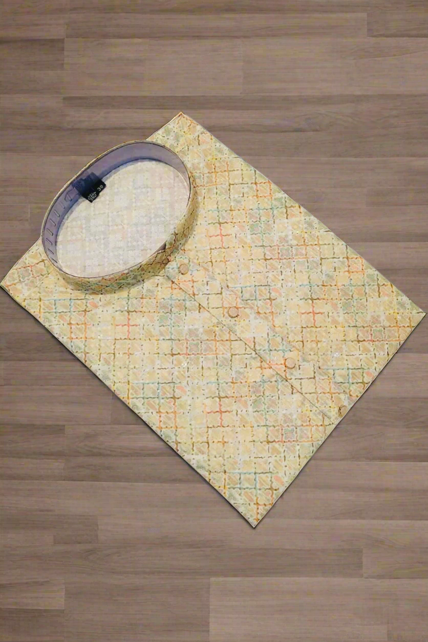 Mens_Cream_Color_multi_color_Self_Design_Embroidery_Sequence_Work_kurta_Pajama_Set_Fold