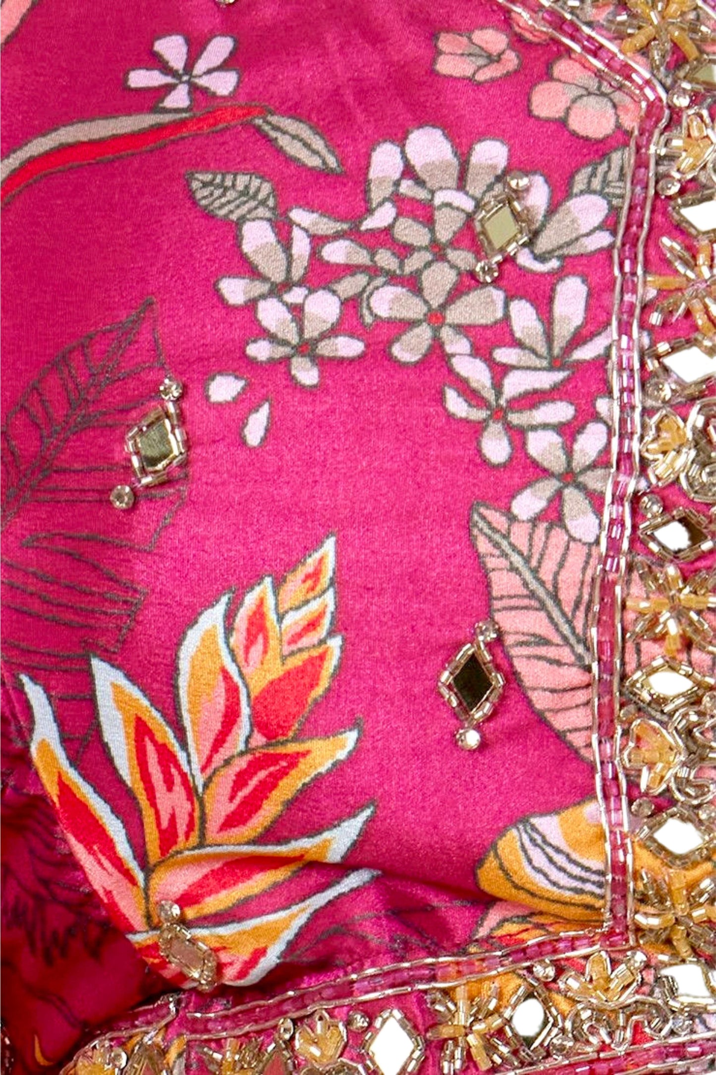 Women’s Pink Floral Designer Crop Top, Palazzo Pants, and Shrug Set –Elegant Women’s Party Wear
