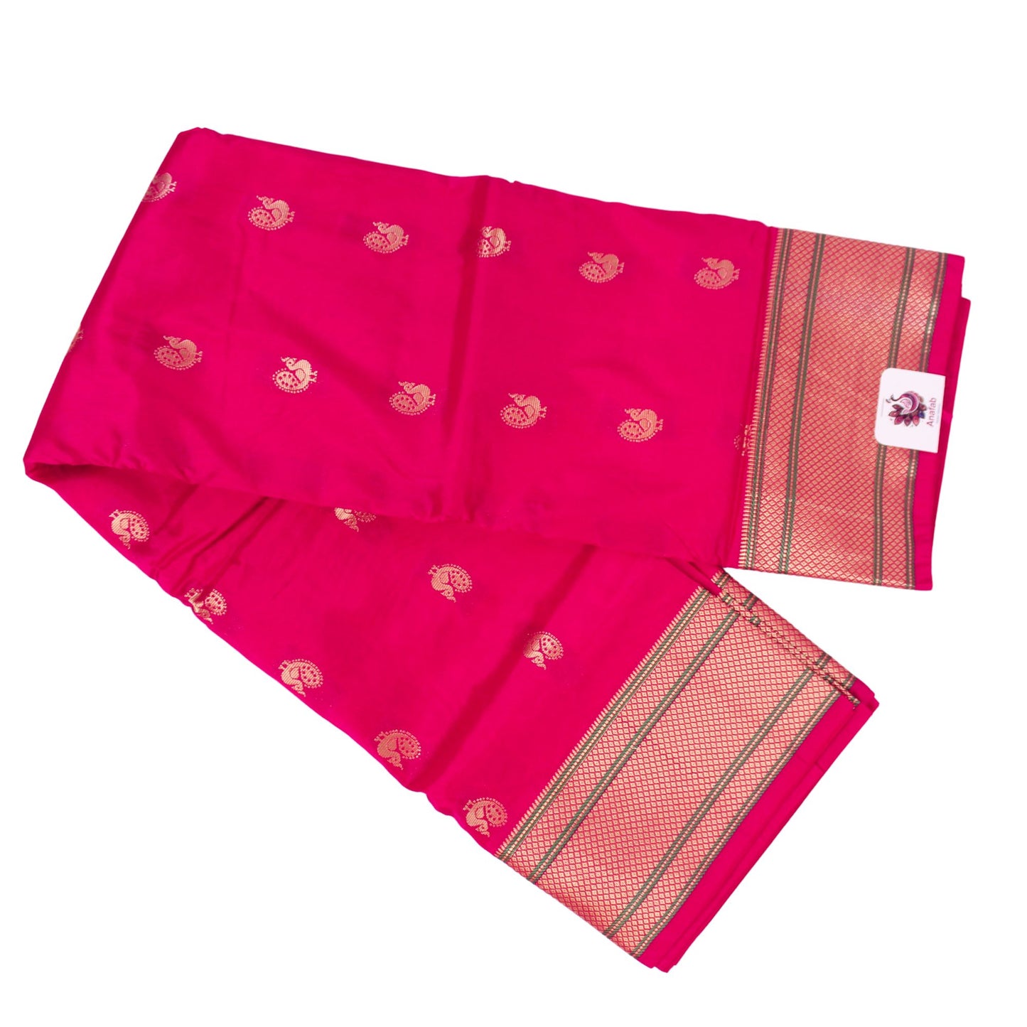 Elegant Semi Paithani Pink Silk Saree with Traditional Zari Paithani Border & Matching Blouse Piece (Unstitched) - Perfect for Festivals & Special Occasions